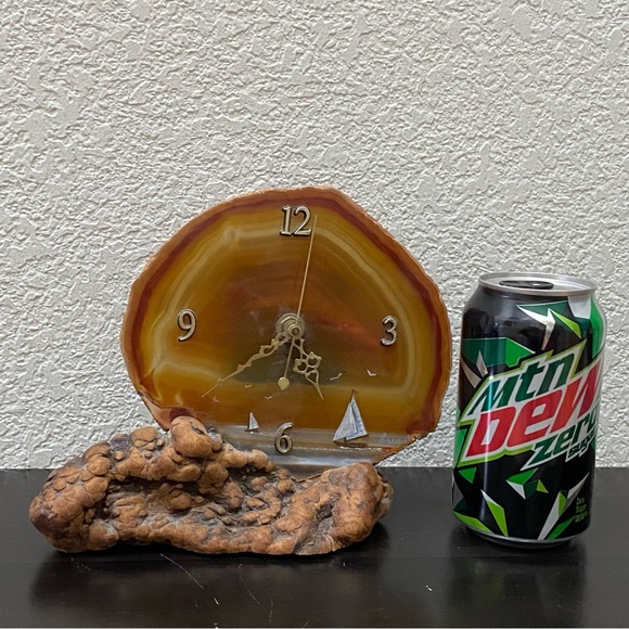 Vintage Agate Stone Decorative Agate Clock on Wood Base - Picture 3 of 14